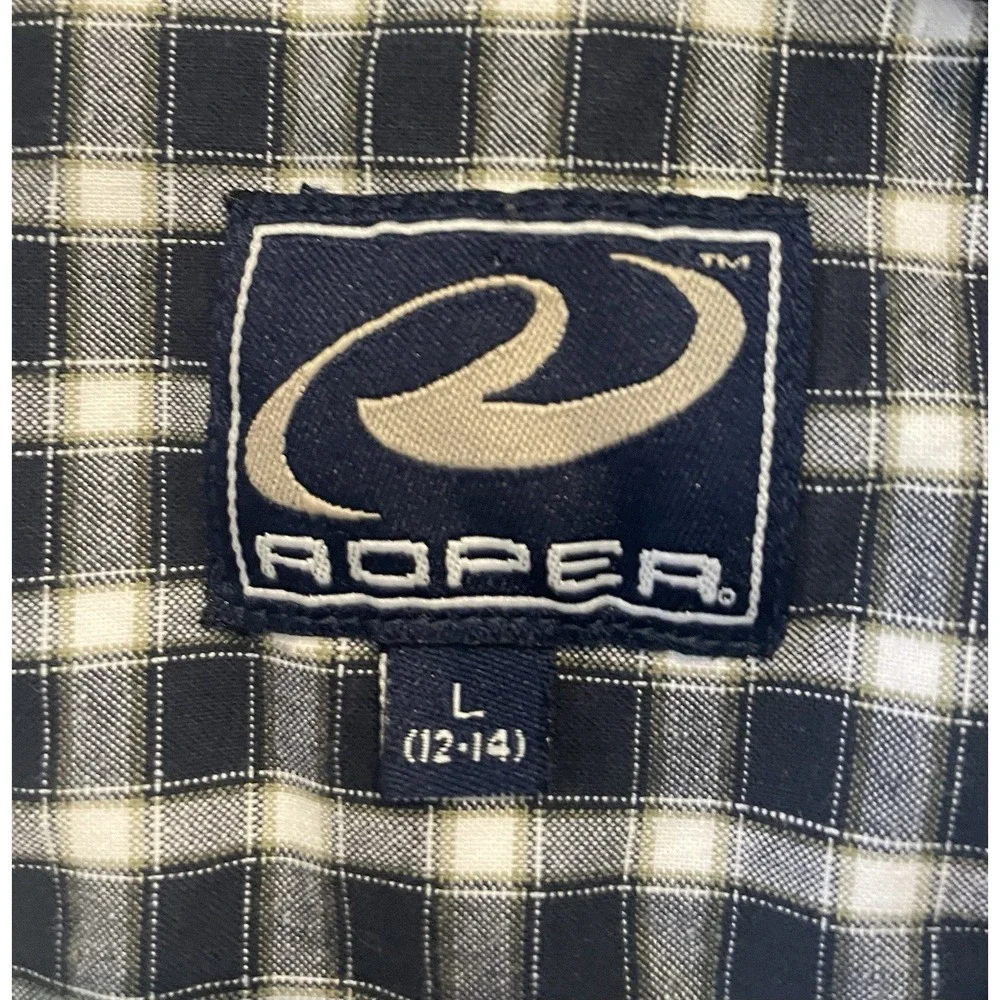 Boys ROPER Plaid Long Sleeved Button Down Western Shirt Size 12-14